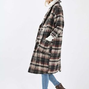 Dark Check Wool Mix Duster Coat